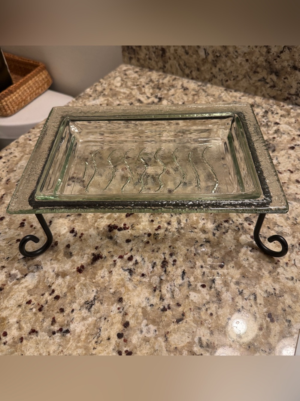 Glass Tray On Raised Metal Stand /Serving Tray /Decor /Vanity /Jewelry Cottageco